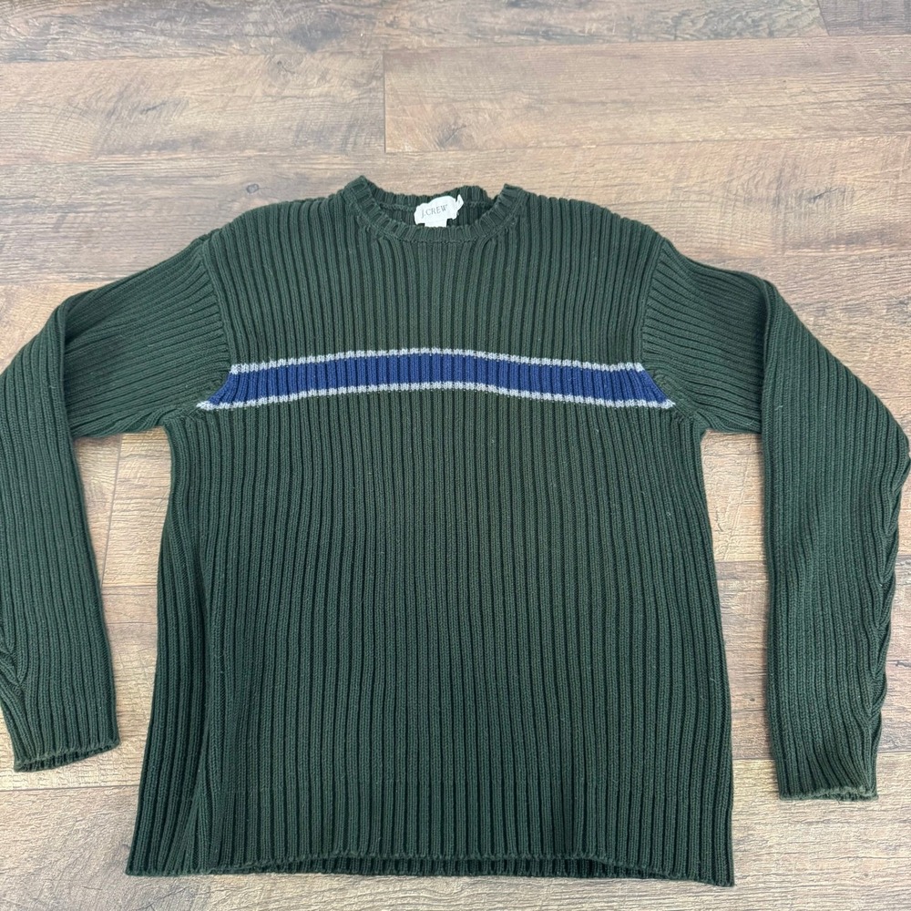 Vintage J. Crew Mens Ribbed Sweater‎ Green Blue Stripe Size M